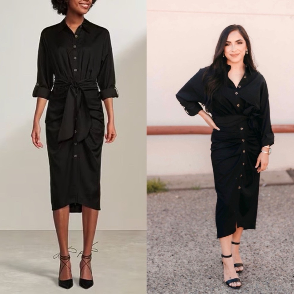 NEW Antonio Melani Roxanne Midi Dress Black Tie Waist Quiet Luxury, Professional